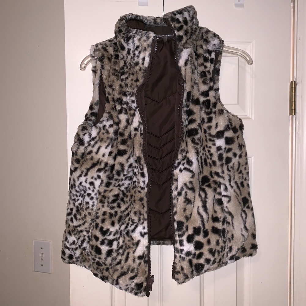 Faux Fur Leopard Print Vest Reversible